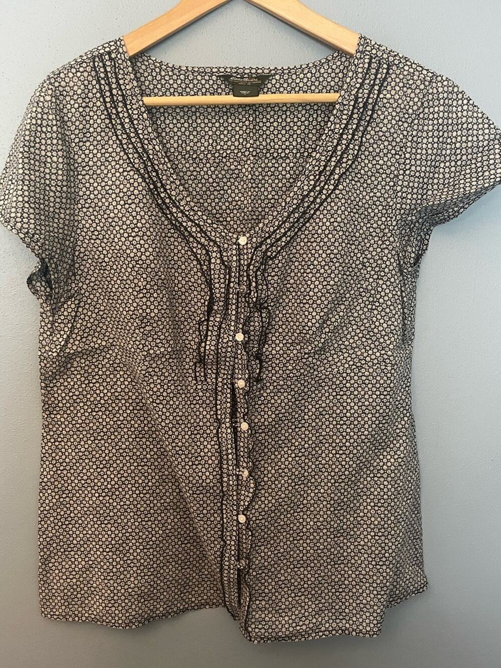 Eddie Bauer Floral Ruffle Front Blouse